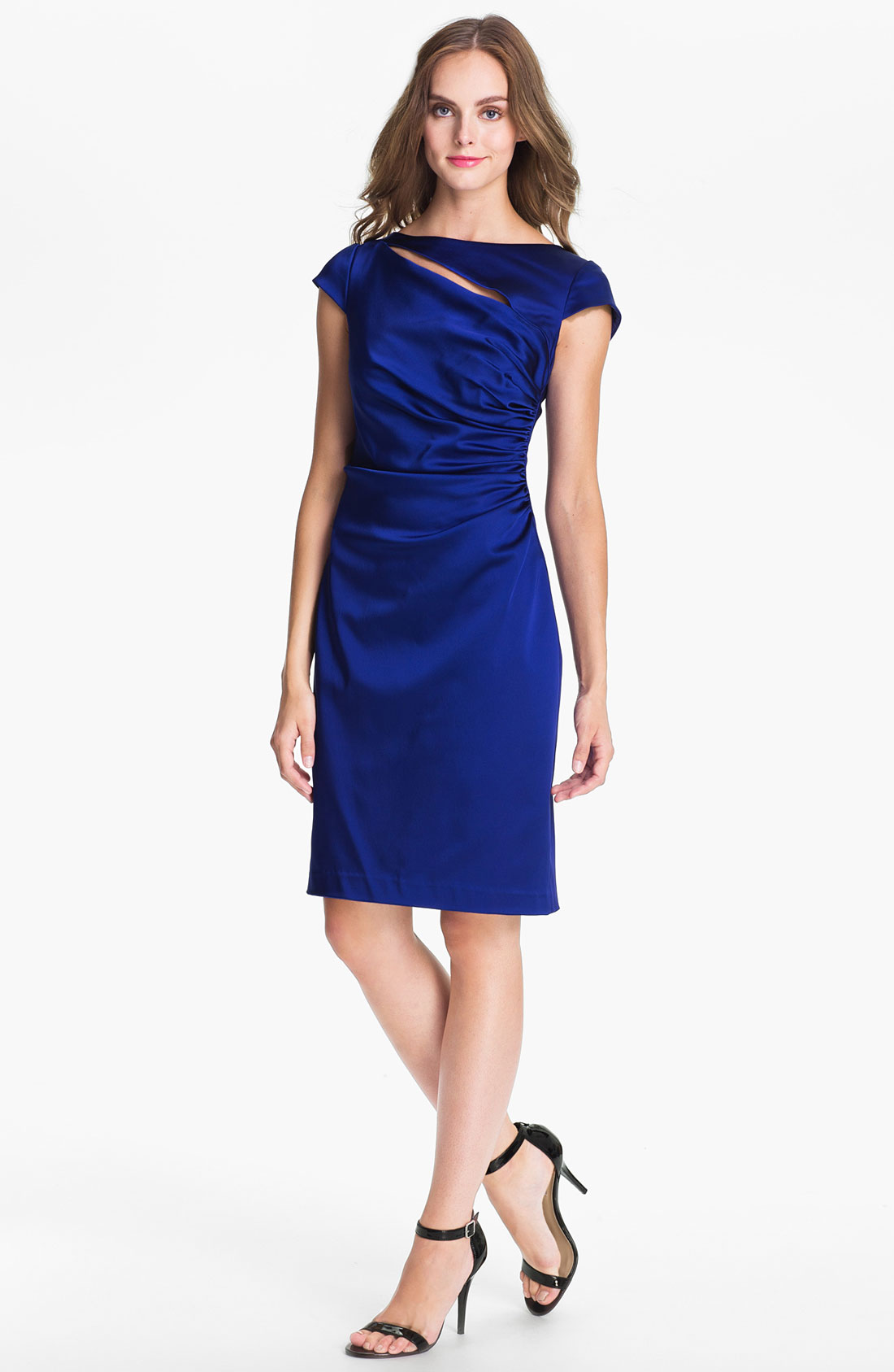 Kay Unger Ruched Satin Sheath Dress in Blue (royal) | Lyst
