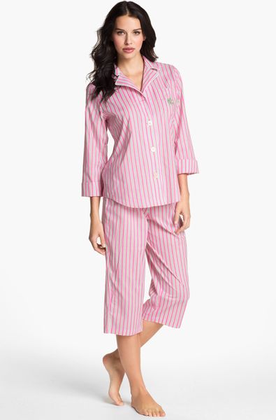 Lauren By Ralph Lauren Sleepwear Crop Pajamas in Pink (villa stripe ...