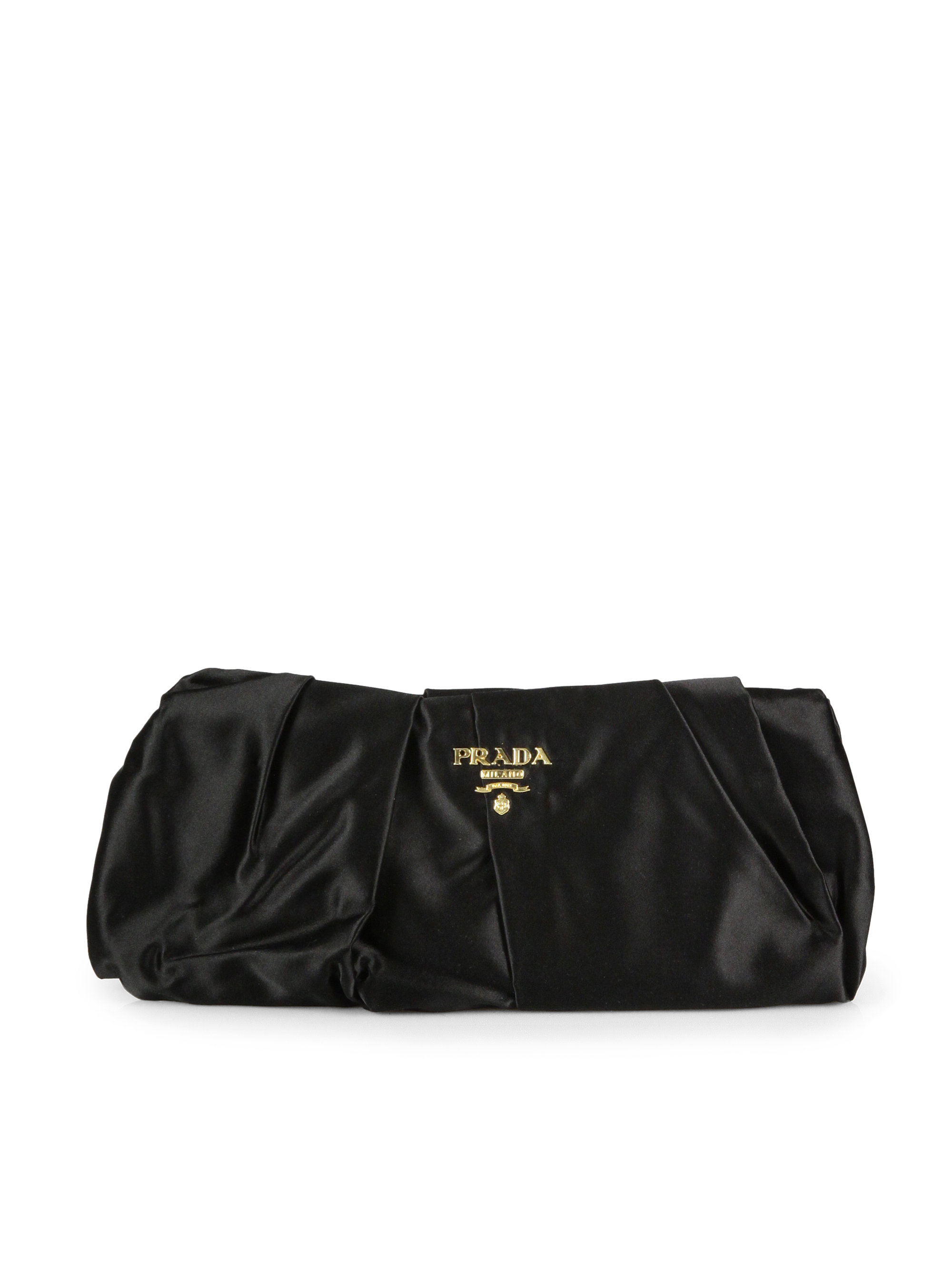 prada saffiano vernice tote bag - Prada Pleated Satin Clutch in Black (nero-black) | Lyst