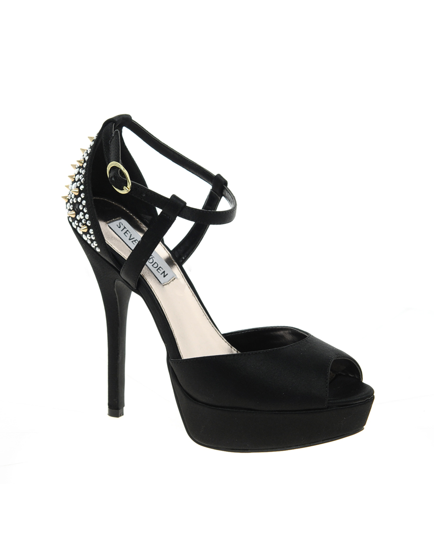 Lyst - Steve Madden Glock Satin Stud Back Heeled Sandal in Black