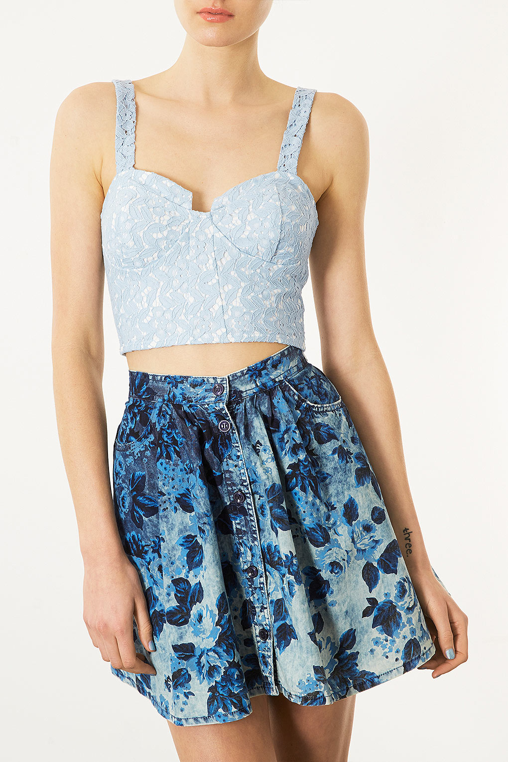 Topshop Lace Corset Bralet Top in Blue | Lyst