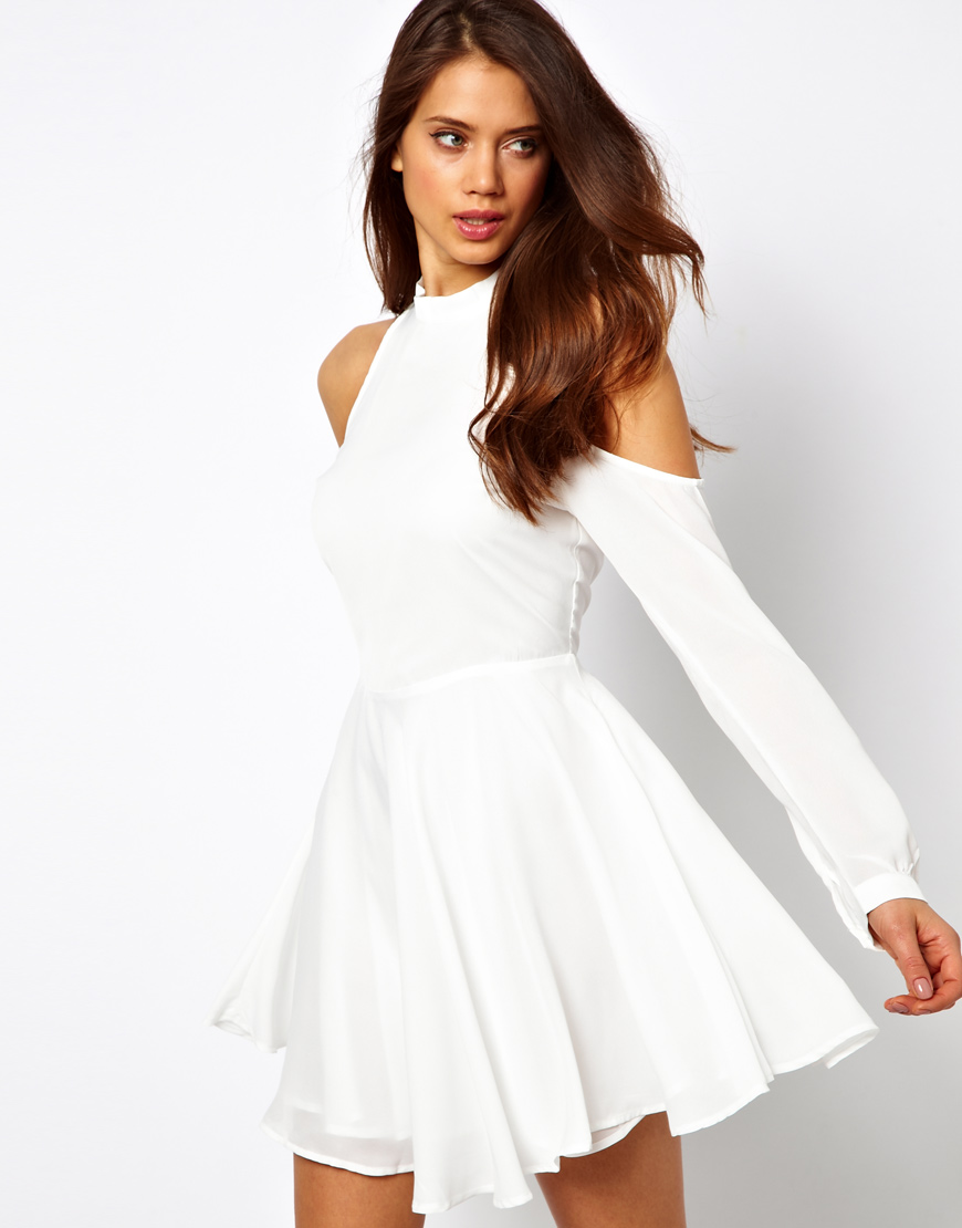 Lyst - True decadence Skater Dress with High Neck and Cold Shoulder in ...