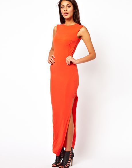 Asos Maxi Dress with Square Side Cut Out in Orange (Orangered) | Lyst