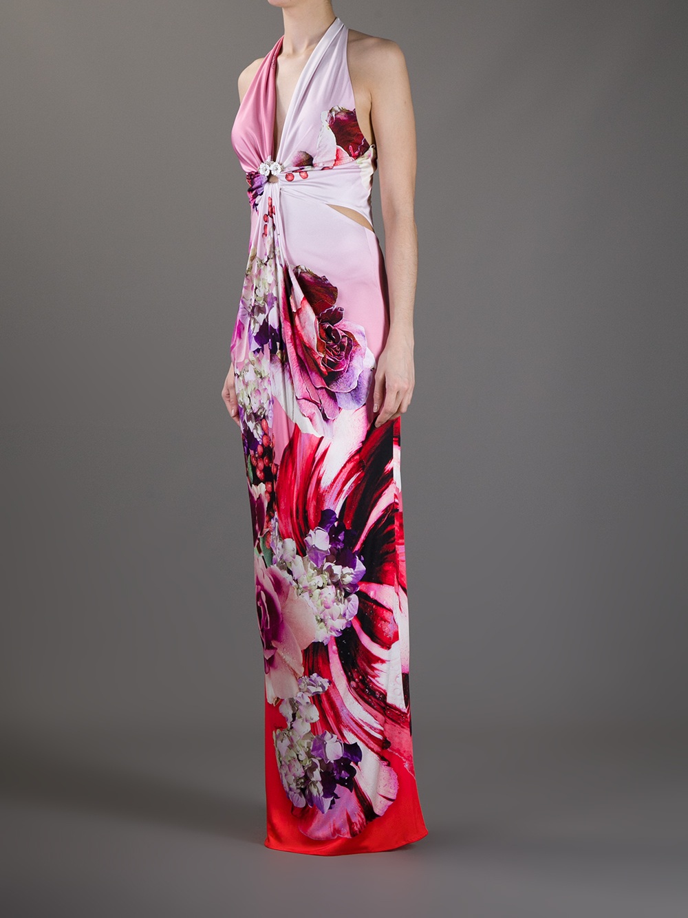 Lyst - Roberto Cavalli Printed Halterneck Dress in Pink