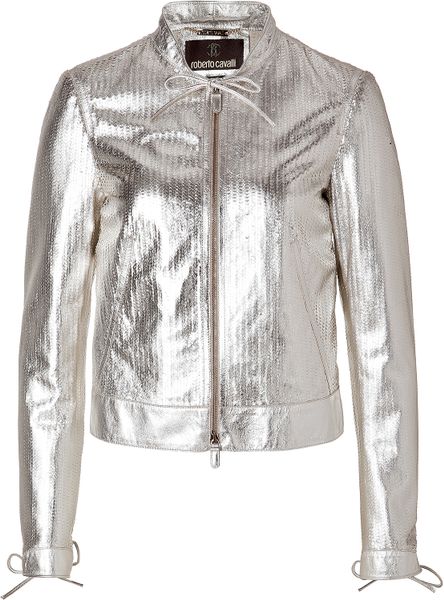 Roberto Cavalli Metallic Leather Jacket in Silver | Lyst