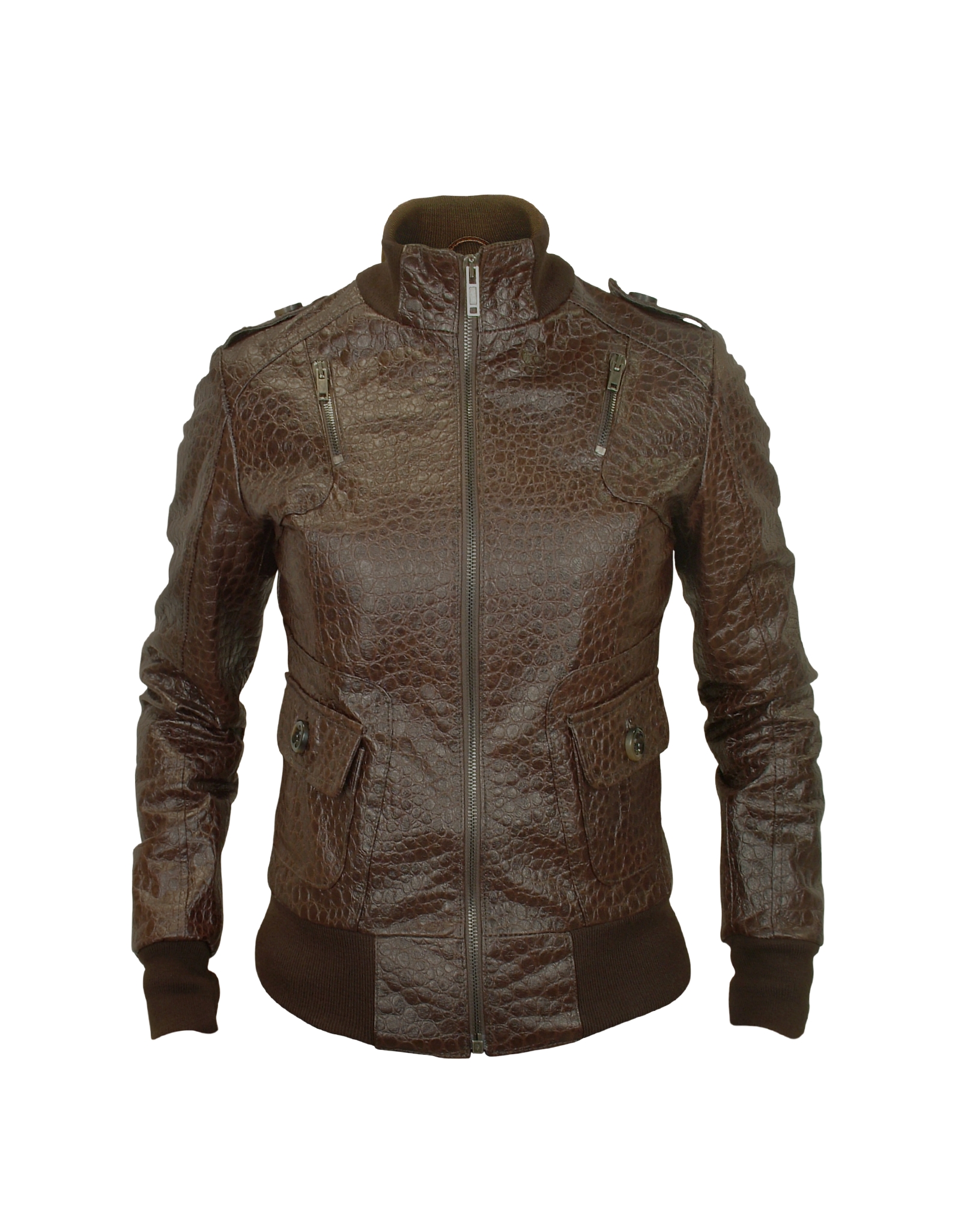 Forzieri Women S Dark Brown Croco Stamped Genuine Leather Jacket Gallery
