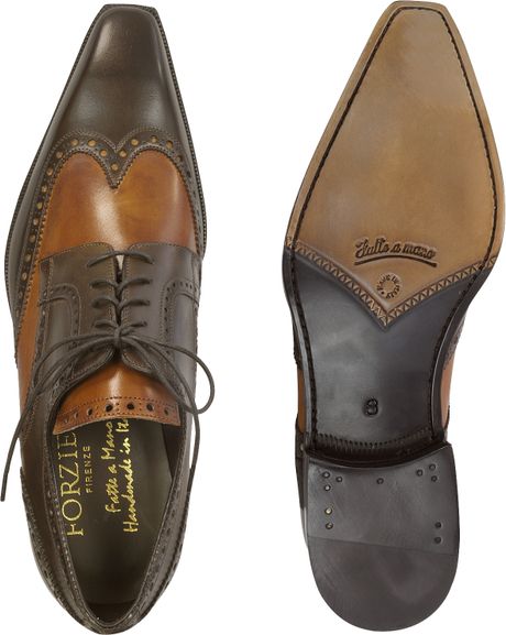 Forzieri | Brown Two-tone Italian Handcrafted Leather Wingtip Oxford ...