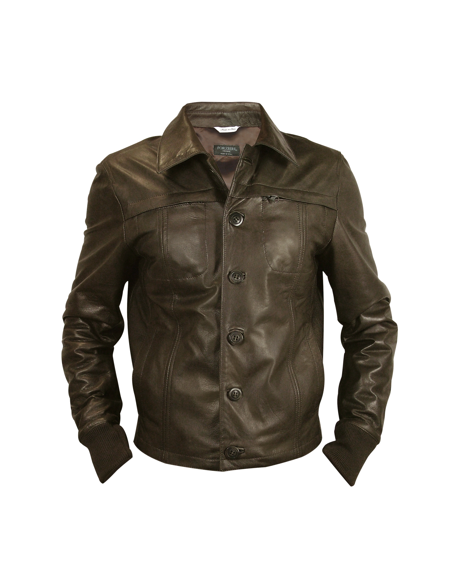 Forzieri Mens Dark Brown Leather Jacket In Green For Men Lyst Gallery