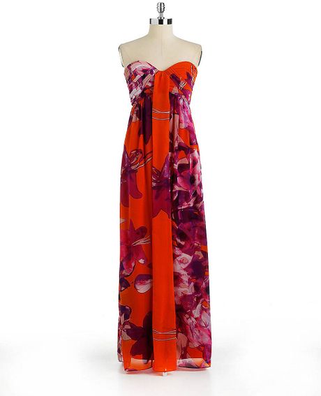 Jessica Simpson Strapless Floral Print Maxi Dress in Orange | Lyst