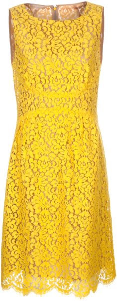 Michael Kors Floral Lace Shift Dress in Yellow (floral) | Lyst