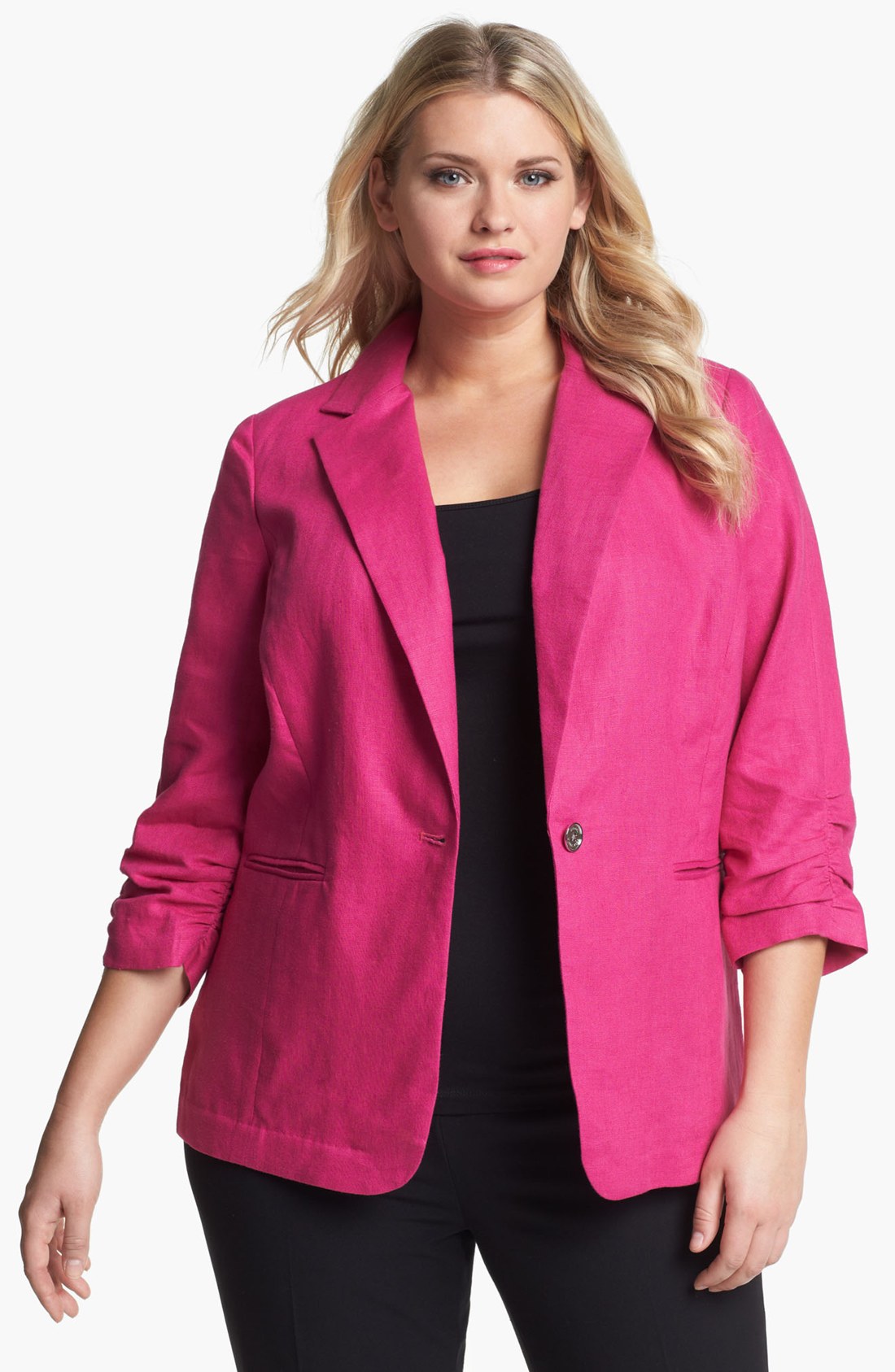 Michael Michael Kors Shirred Linen Jacket Plus in Pink (radiant pink ...