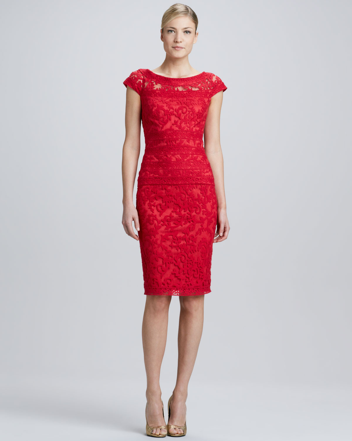 tadashi shoji red lace dress