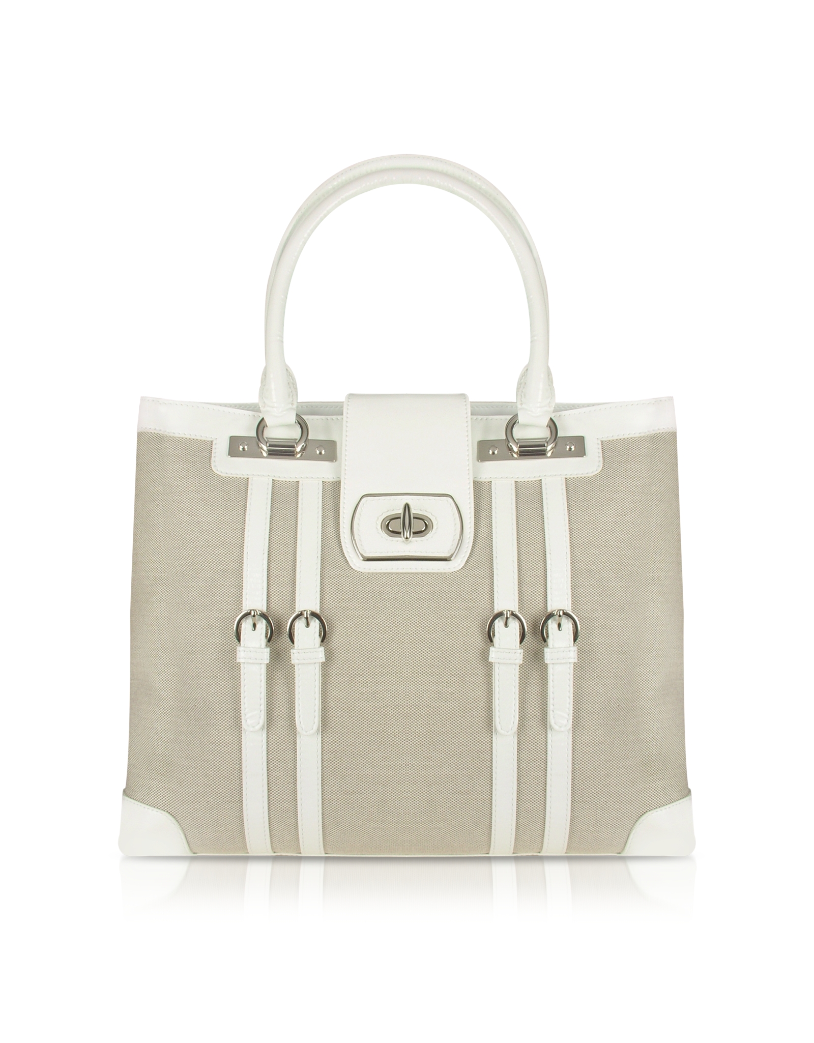 Lyst - Buti White Patent Leather And Canvas Tote Bag in Natural