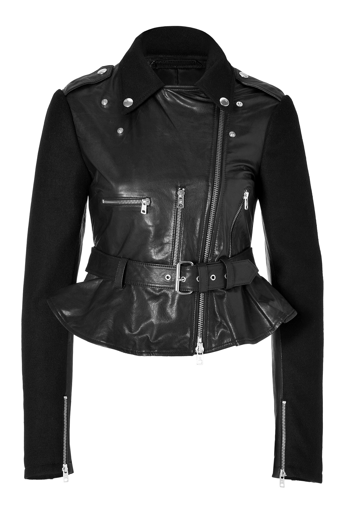 Lyst Mcq Leather Wool Biker Jacket in Black in Black