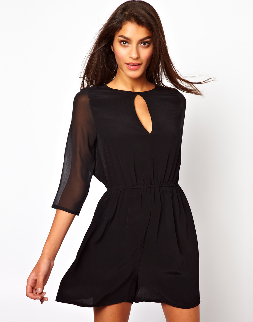 Lyst - Asos Playsuit with Chiffon Sleeves in Black