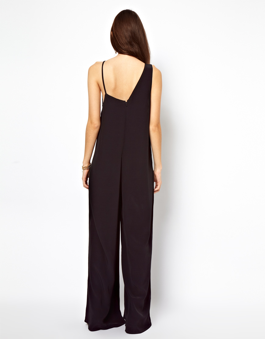 Asos Jumpsuit with Asymmetric Straps in Black | Lyst