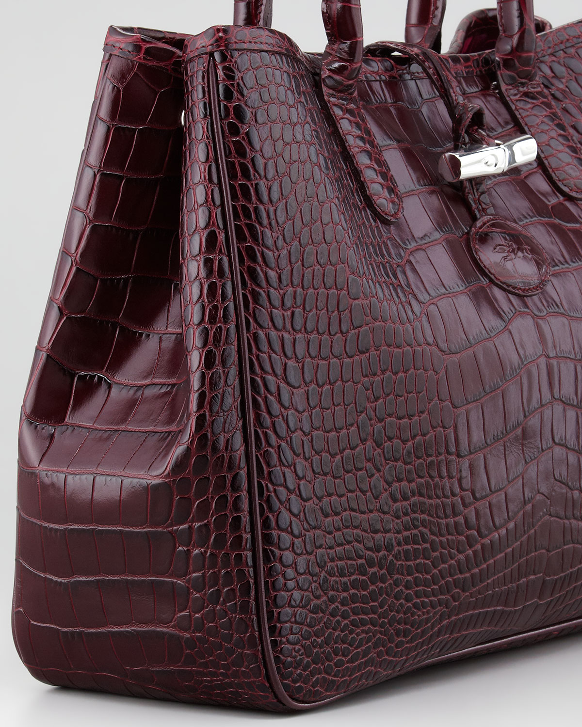Lyst Longchamp Roseau Crocodile Embossed Shoulder Bag Purple In Gallery