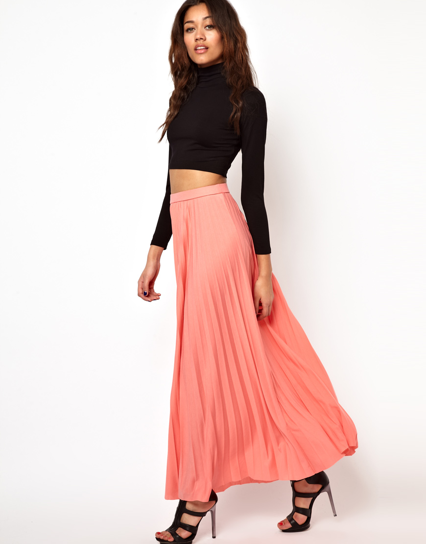 River island Pleated Maxi Skirt in Pink | Lyst