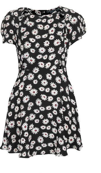 Topshop Petite Daisy Print Dress in Black | Lyst