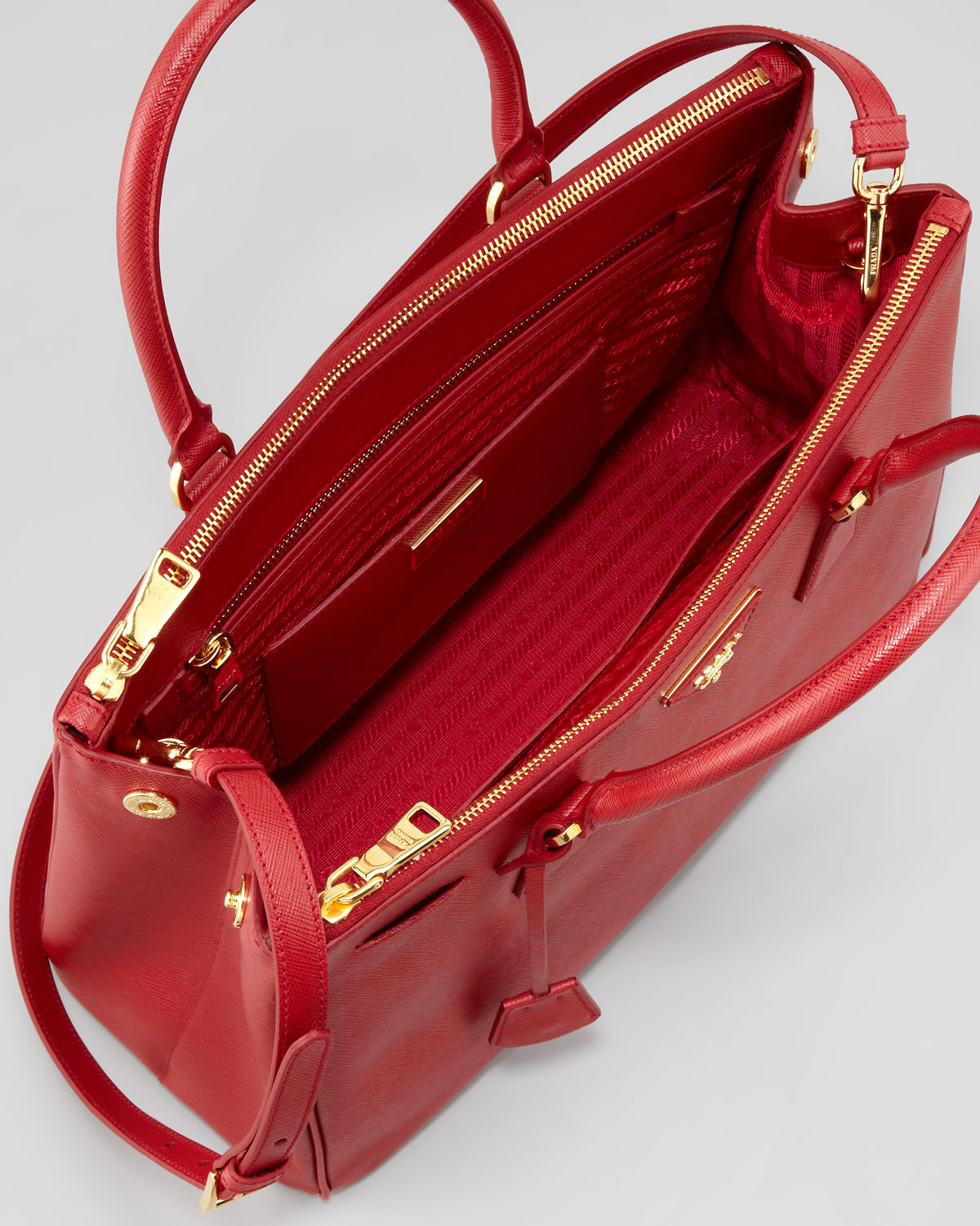 Prada Saffiano Small Doublezip Executive Tote Bag in Red | Lyst  