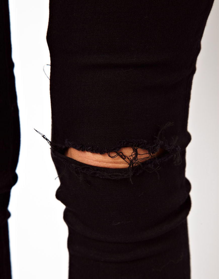 black high waisted skinny jeans ripped knees