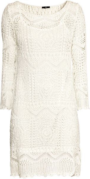 H&m Knitted Dress in White | Lyst