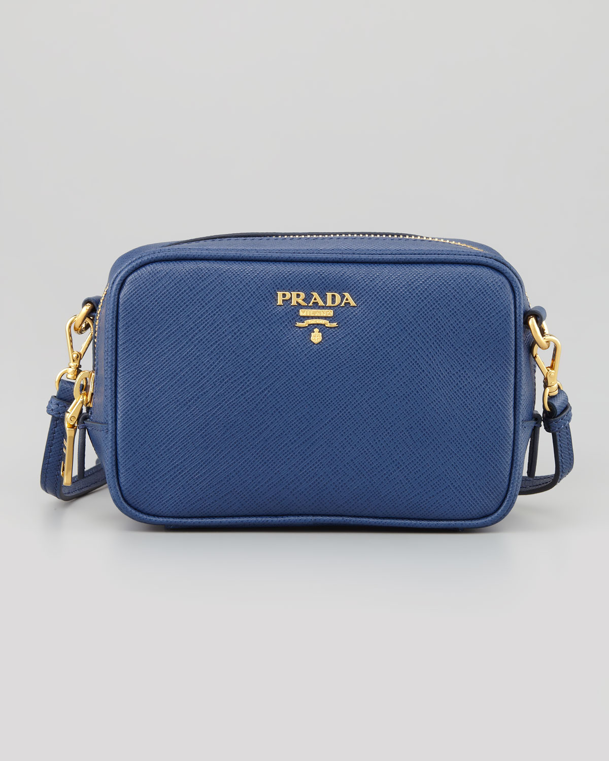 Lyst - Prada Saffiano Mini Zip Crossbody Bag in Blue