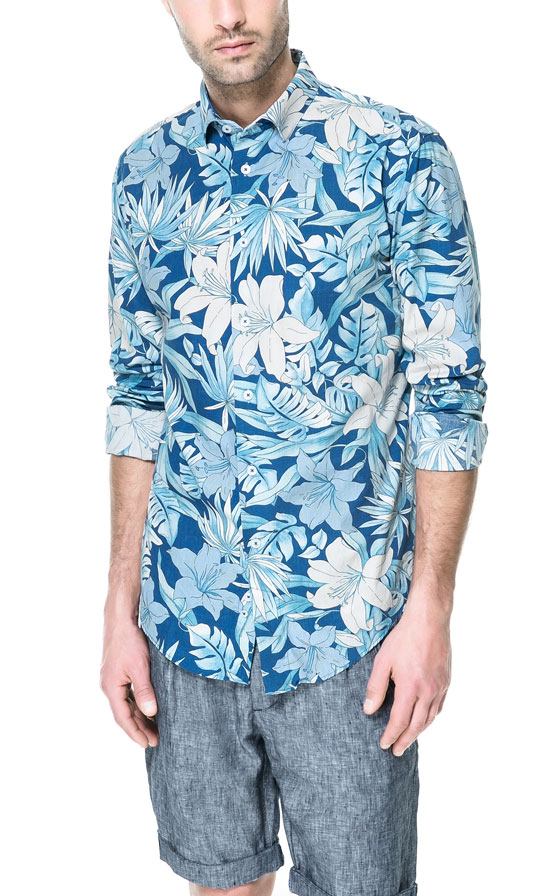 Zara Floral Print Shirt in Blue for Men | Lyst
