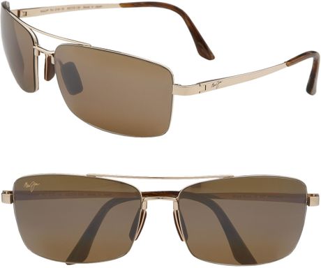 Maui Jim Square Metal Aviator Sunglasses in Brown (gunmetal black) | Lyst