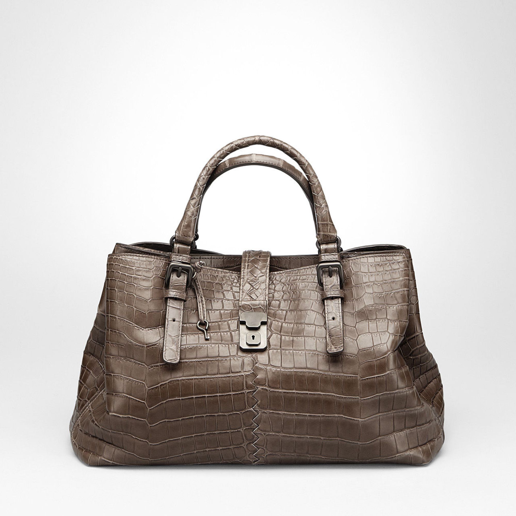 Lyst - Bottega veneta Edoardo Soft Crocodile Fume Roma Bag in Brown