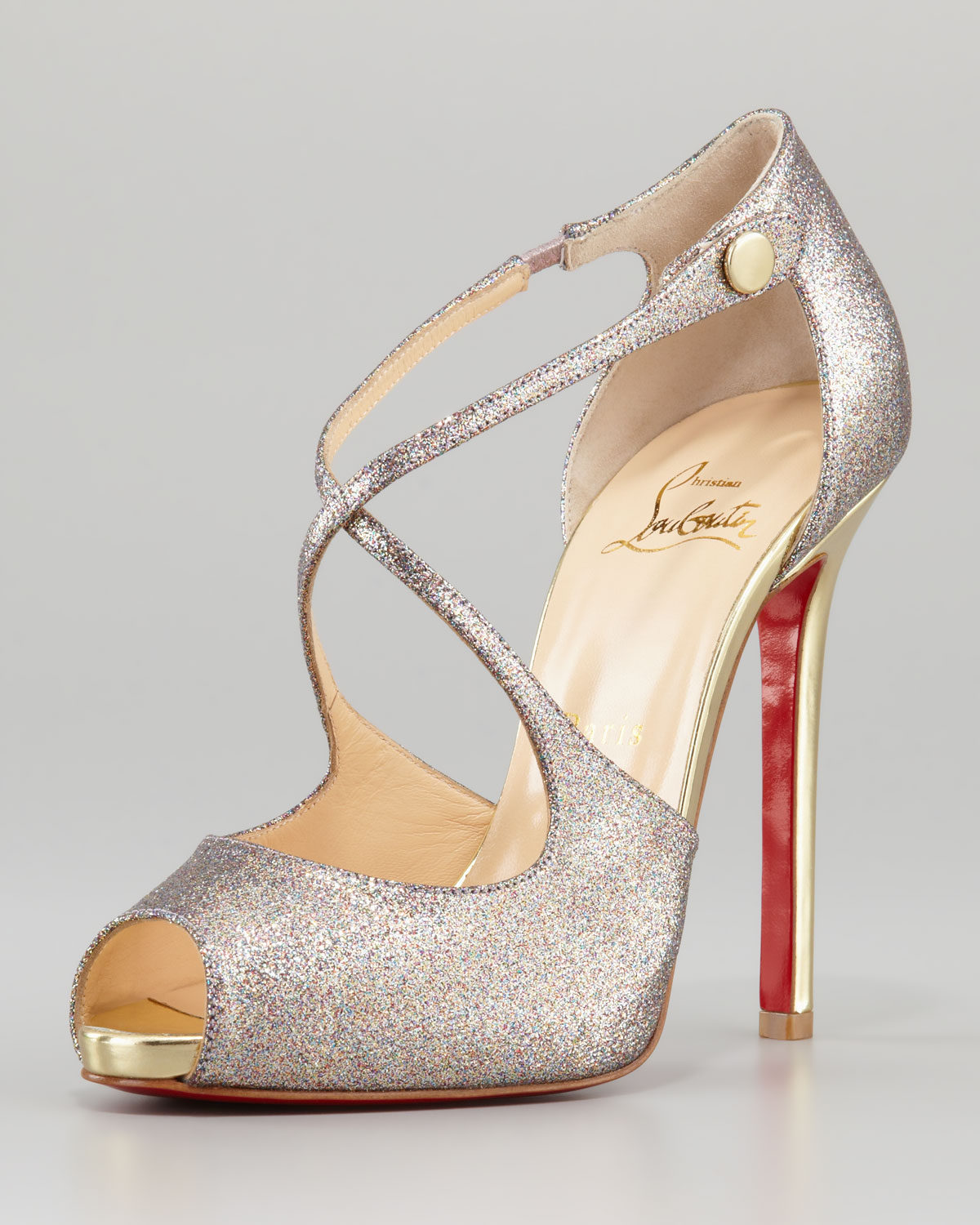 red bottom shoes with spikes for men - Christian louboutin Wrap Glitter Peeptoe Red Sole Pump in Gold ...