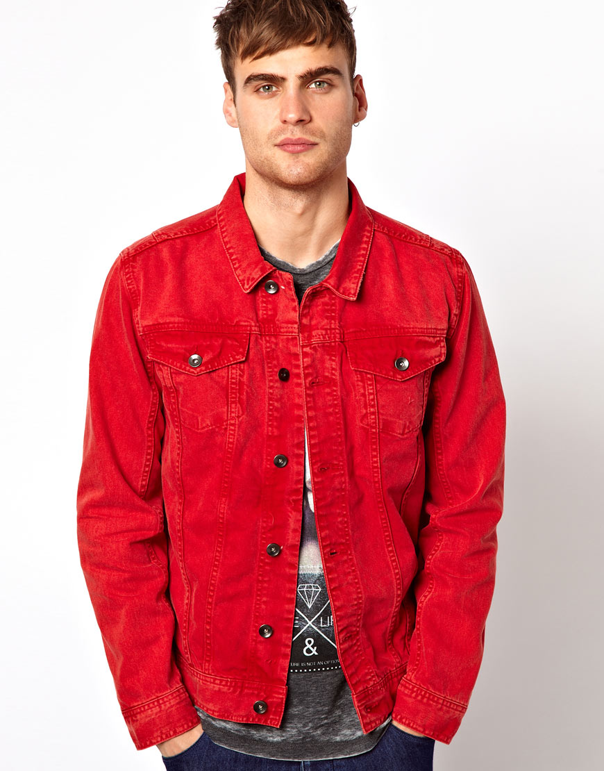 Lyst - River Island Denim Jacket in Red for Men