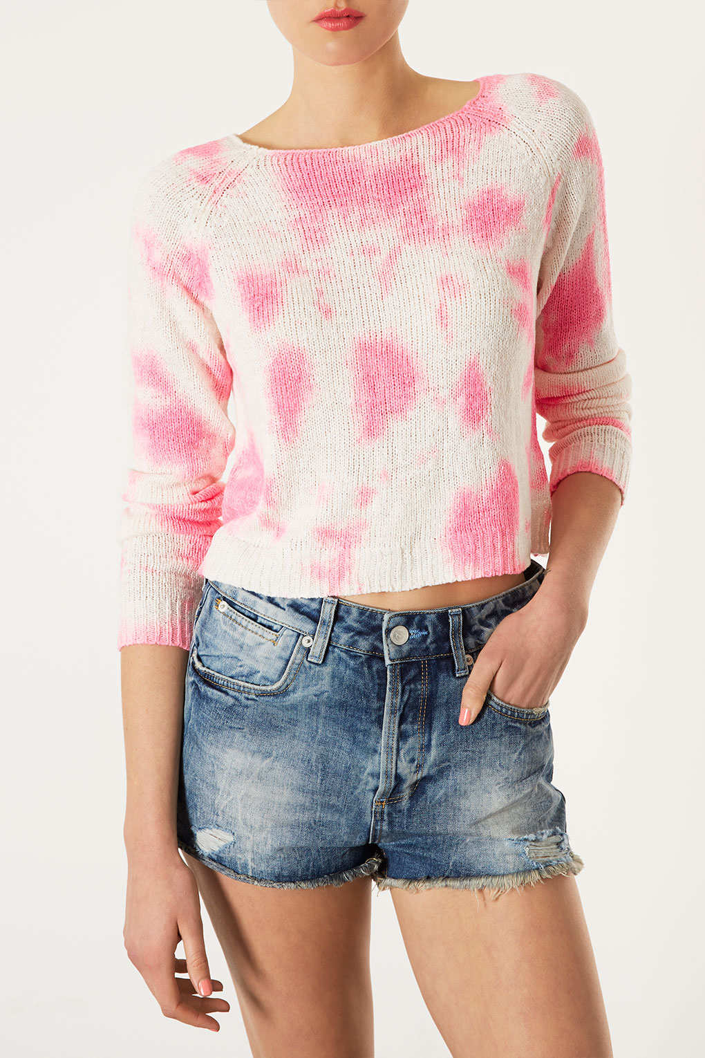 Knitted Tie Dye Crop Jumper in Pink Lyst