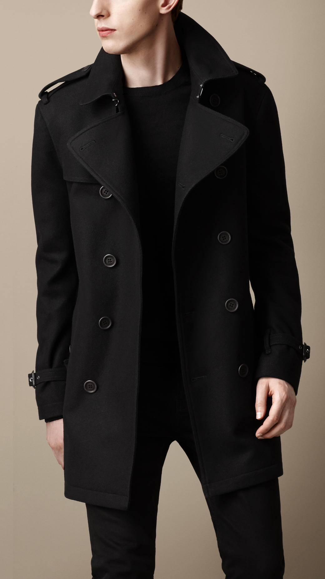 Burberry Mid-Length Wool Cashmere Trench Coat in Black for Men | Lyst