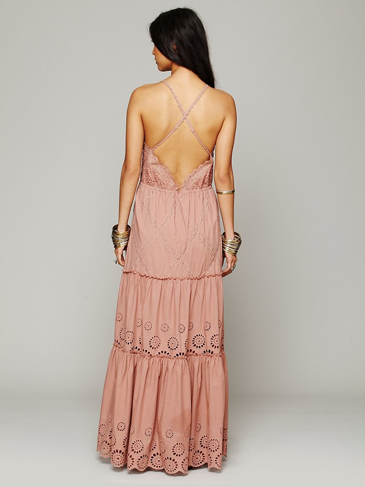 Free People Ophelia Eyelet Maxi Dress in Pink - Lyst