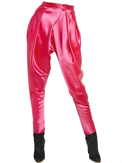 Lyst - Balmain High Waisted Satin Saroul Trousers in Pink