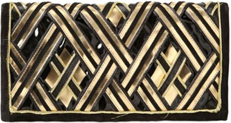 Balmain Gold Embroidered Leather Suede Clutch in Gold (goldblack)