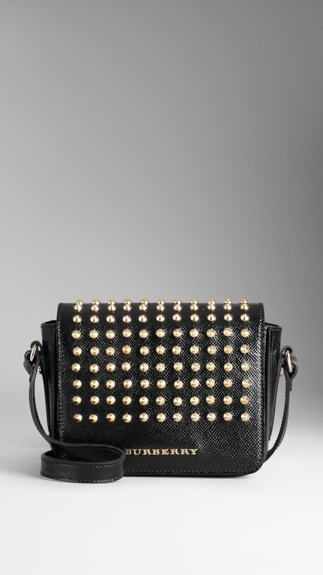 Lyst Burberry Studded Patent London Leather Crossbody Bag In Black Gallery