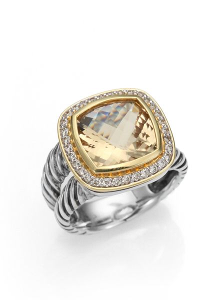 David Yurman Champagne Citrine Diamond 18k Gold Sterling Silver Ring in ...