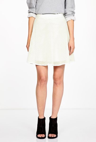 Dkny White Lattice Tulle Leather Trim Circle Skirt in White | Lyst
