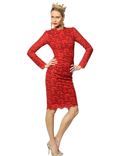 Lyst - Dolce & Gabbana Viscose Macramè Lace Dress in Red