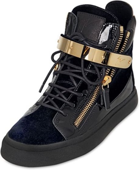 Giuseppe Zanotti 20mm Velvet and Patent Leather Sneakers in Blue (navy ...