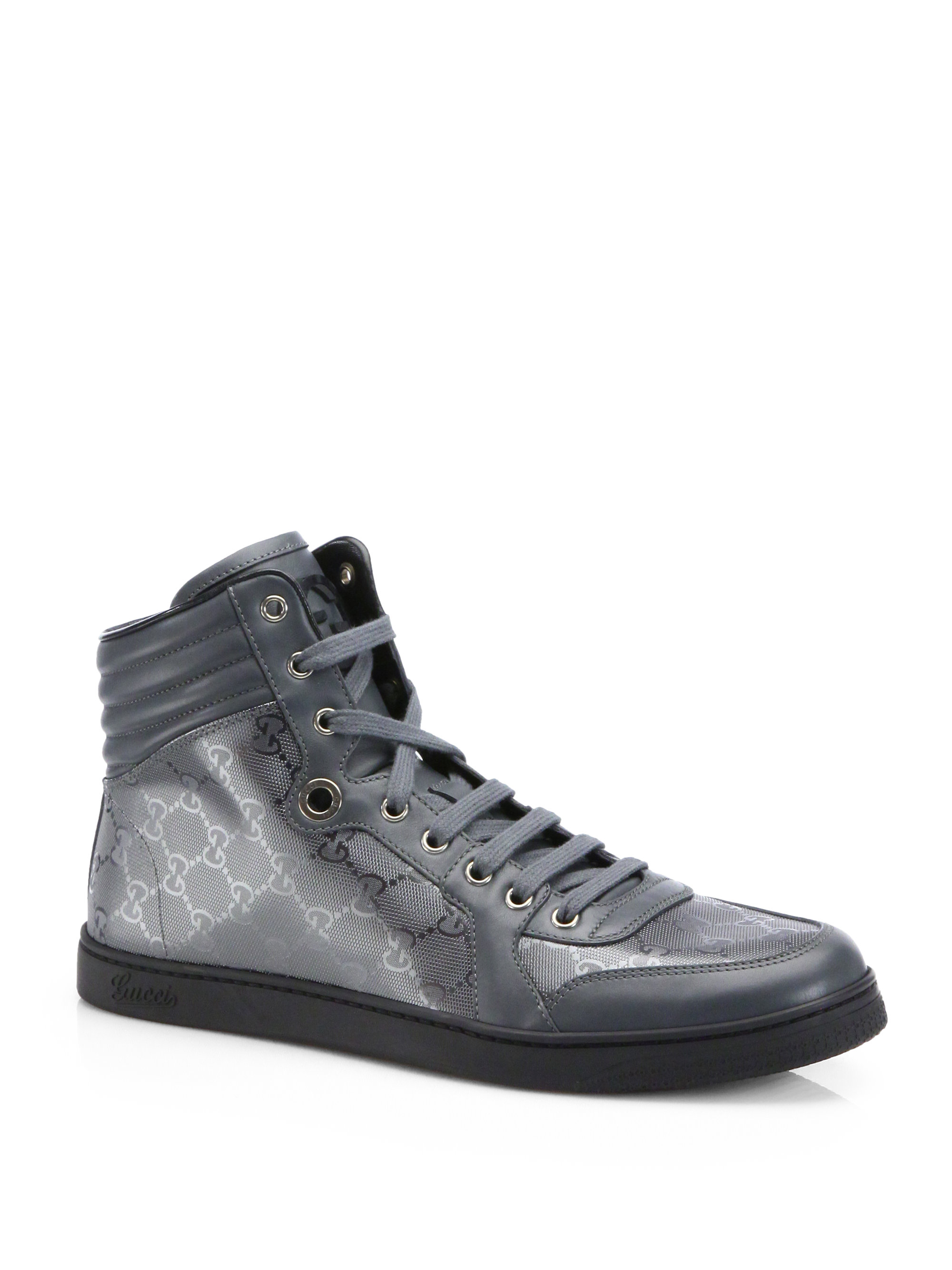 Gucci Gg Imprime Hightop Sneakers in Silver for Men (platinum) | Lyst