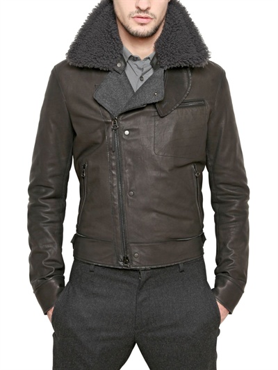 Lanvin Shearling and Leather Jacket in Gray for Men | Lyst