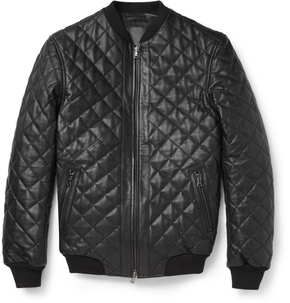 Lyst Lot78 Quilted Leather Bomber Jacket In Black For Men 