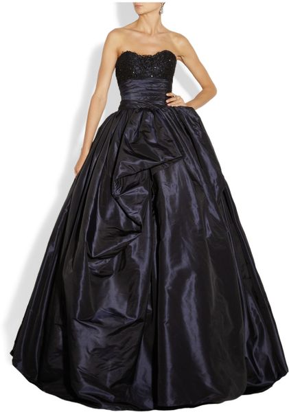 Marchesa Embellished Lace and Silktaffeta Gown in Blue (navy) | Lyst