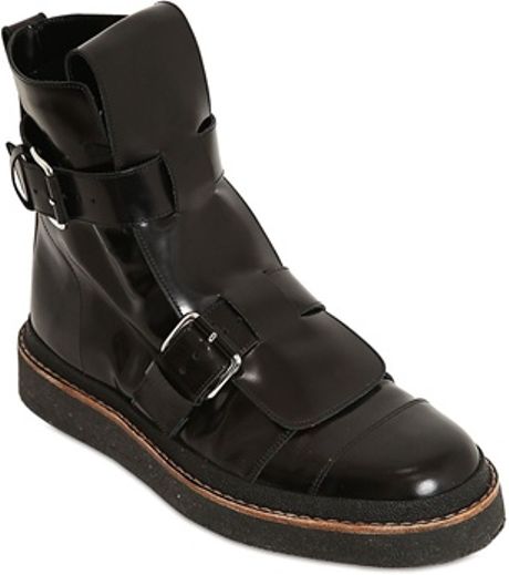 Marni Double Buckle Leather Combat Boots in Black for Men | Lyst