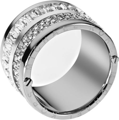 Michael Kors Pave Barrel Ring in Silver | Lyst