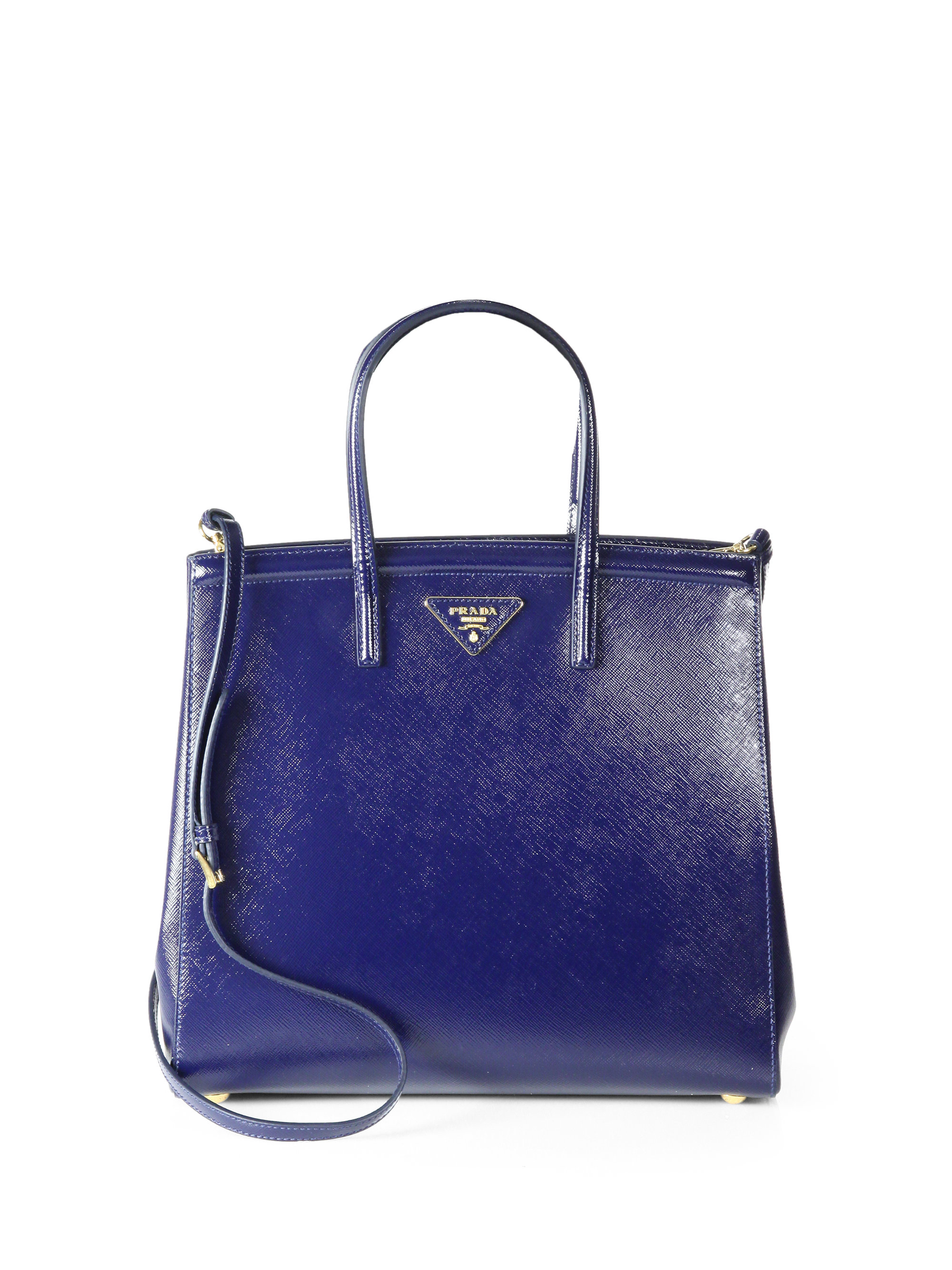 Prada Saffiano Vernice Slim Top Handle Bag in Blue (bluette-blue ...