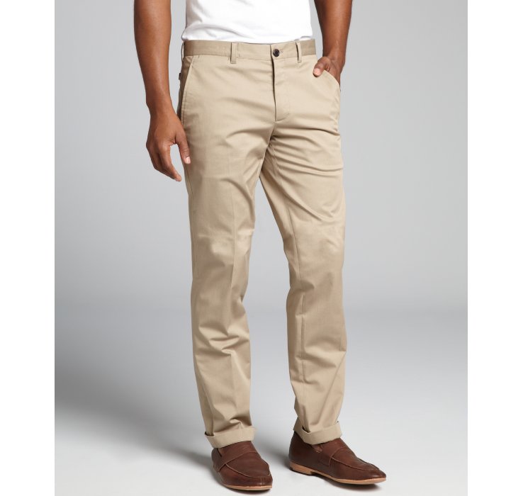 Lyst - Prada Khaki Stretch Cotton Flat Front and Cuffed Pants in ...